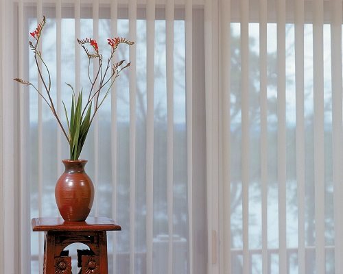Verticals in PVC and Luminet and Sheers and Nantucket and Skyline Gliding Panels from Columbia Blinds and Shutters